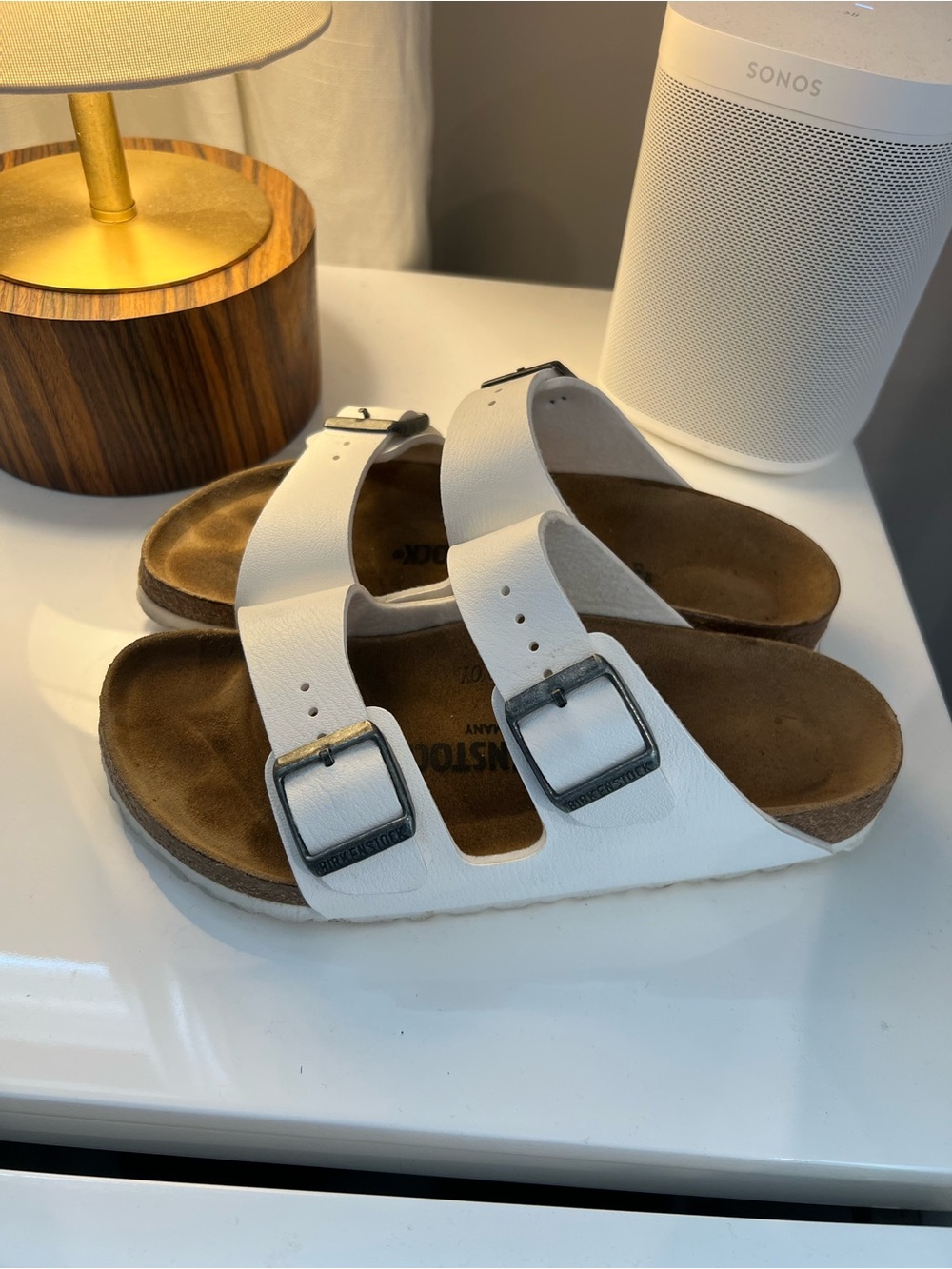 Birkenstock Kids White Two-Strap Buckle Sandals